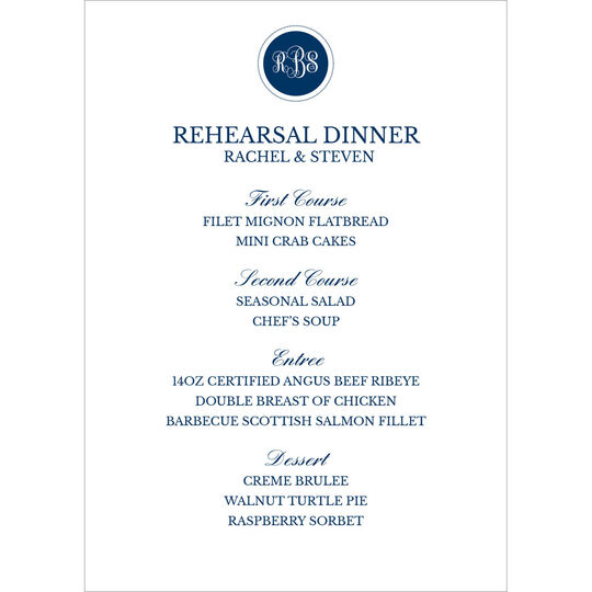 Navy Circle Initials Menu Cards